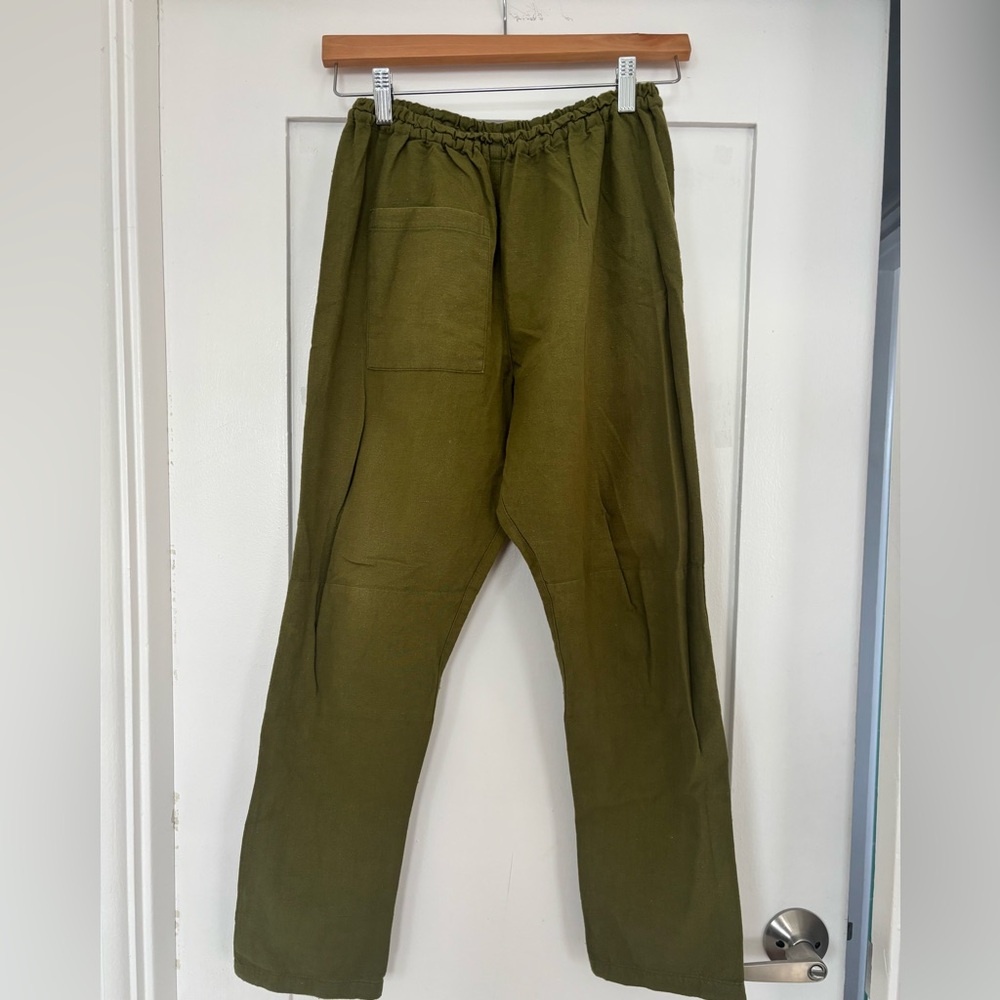 🇯🇵Unagino-Nedoko Japanese Monpe Pants | Olive Green Kurume Kasuri Cotton M